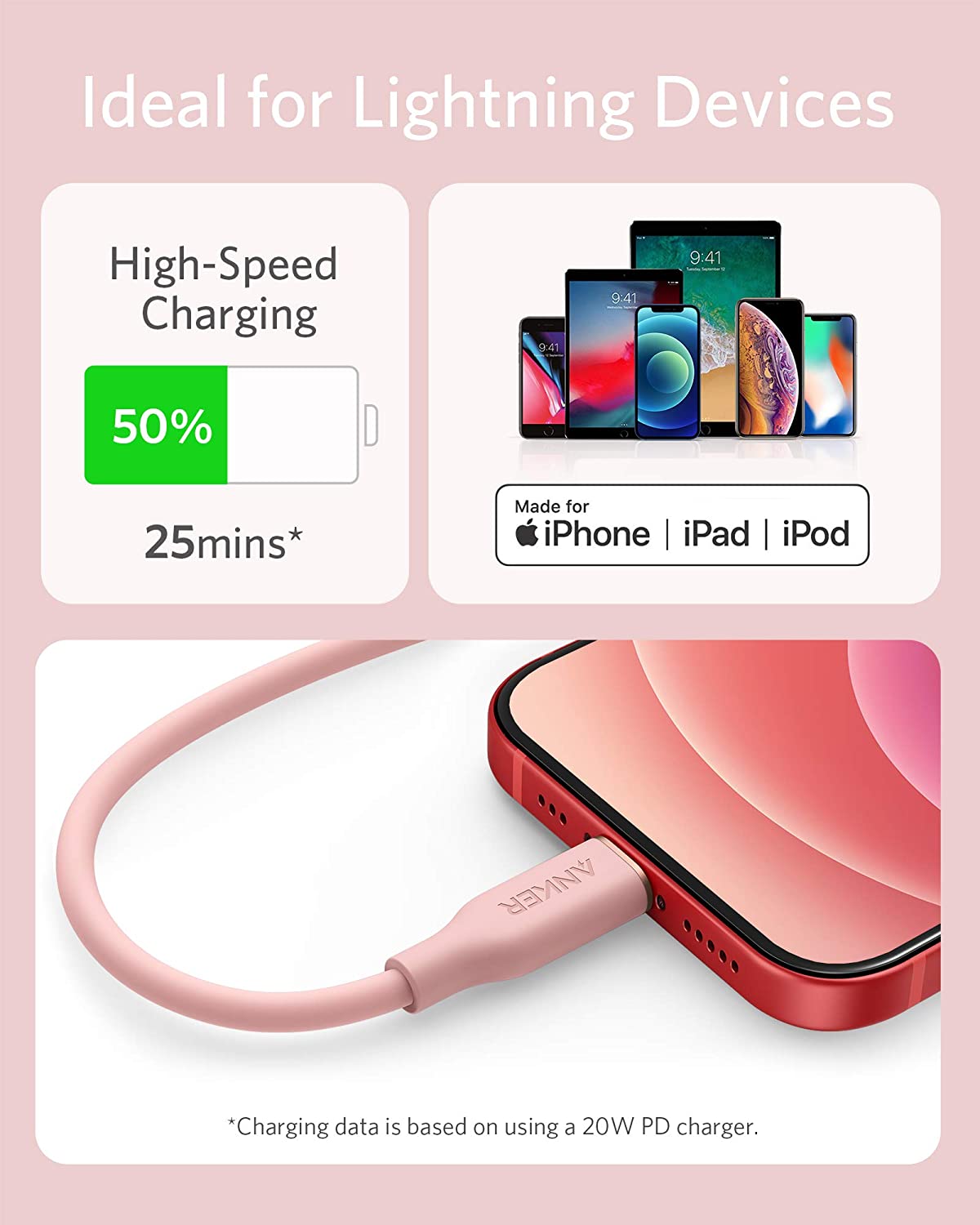 Anker USB-C to Lightning Cable (Flow, 3 ft Silicone)