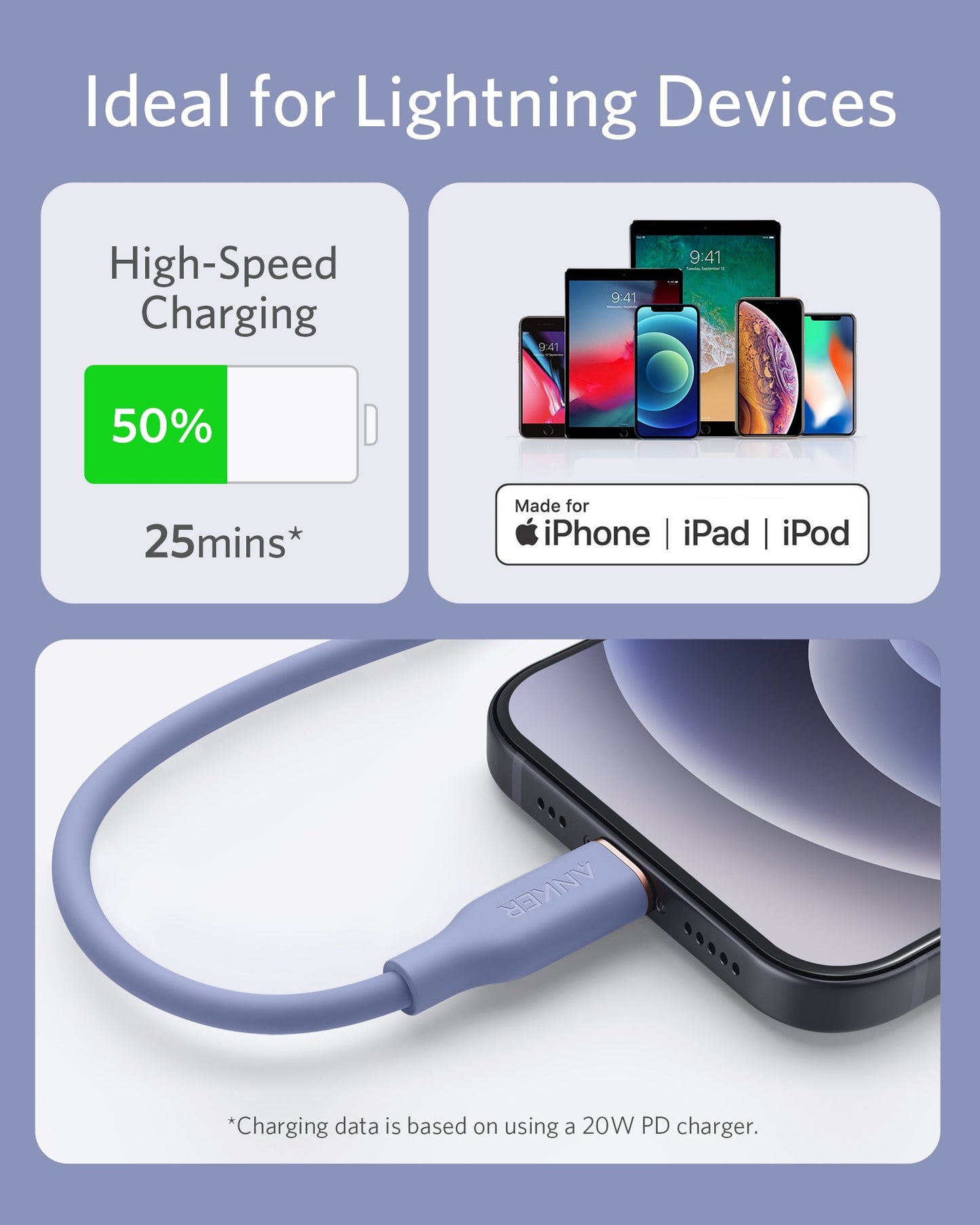 Anker USB-C to Lightning Cable (Flow, 3 ft Silicone)