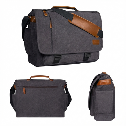 Water-Resistant Canvas Messenger Bag – 17.3″ Laptop Work & Travel Brief
