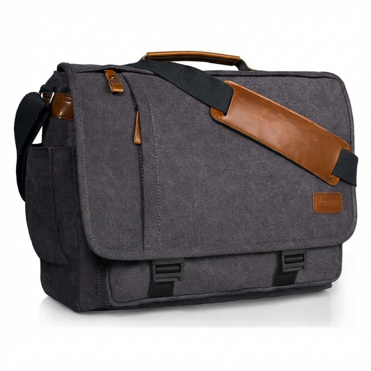 Water-Resistant Canvas Messenger Bag – 17.3″ Laptop Work & Travel Brief