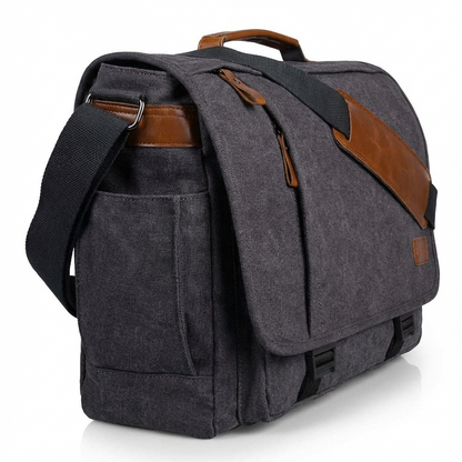 Water-Resistant Canvas Messenger Bag – 17.3″ Laptop Work & Travel Brief